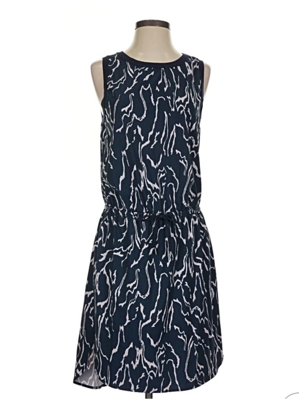 Athleta Navy and White Abstract Print Drawstring Dress